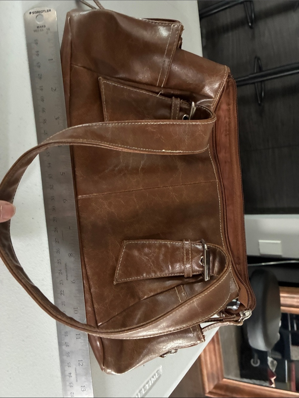 Structured Brown Leather Shoulder Bag faux leather like new